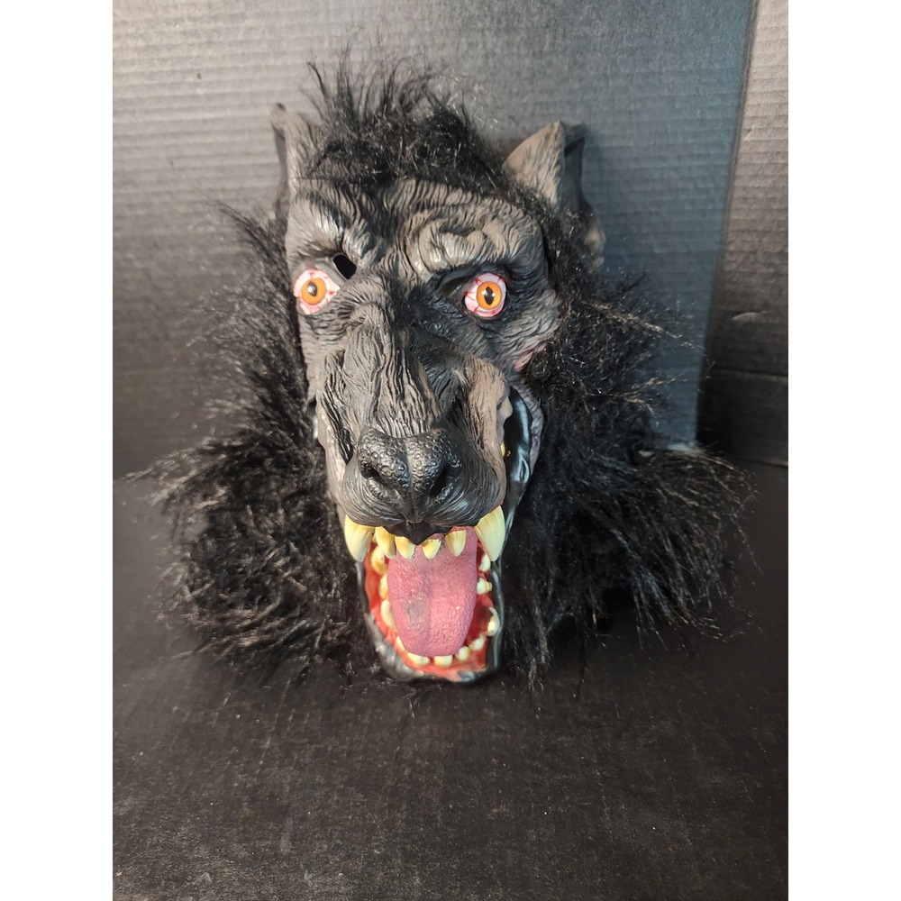 Black Furry Werewolf Mask Snarling Latex Halloween Horror Cosplay Beast Mask